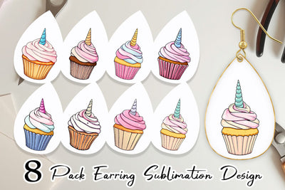 Earring Unicorn Cupcake Sublimation artnoy 
