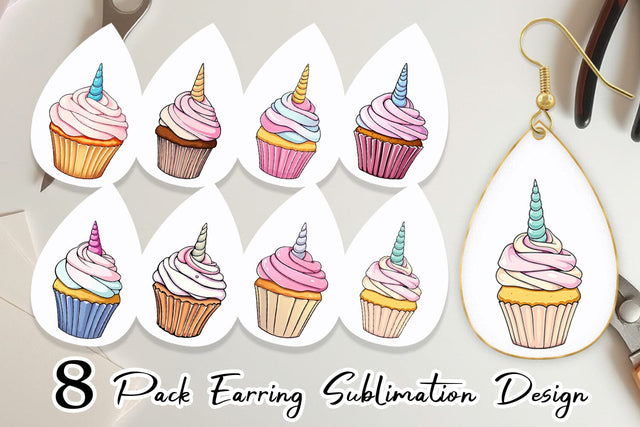 Earring Unicorn Cupcake Sublimation artnoy 