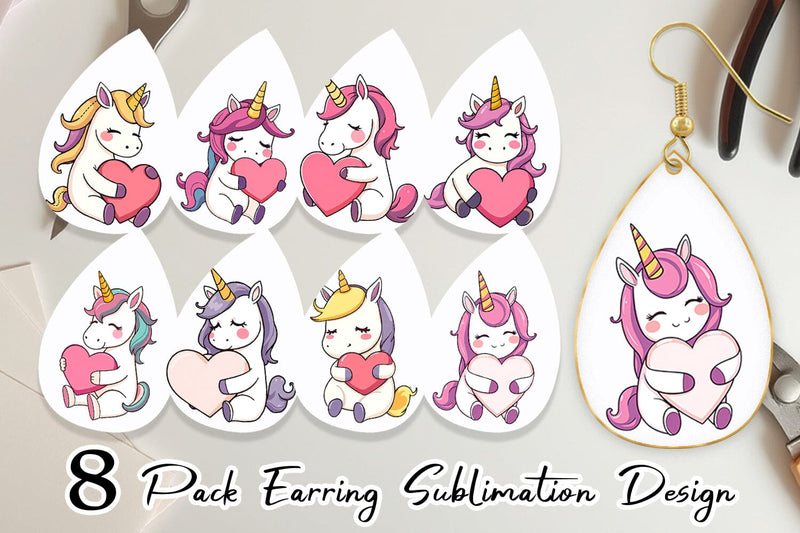 Earring Unicorn with Heart Sublimation artnoy 