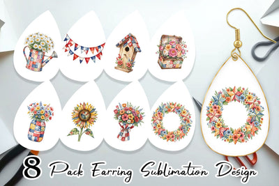 Earring USA Quilted Floral Bunting Watercolor Sublimation artnoy 