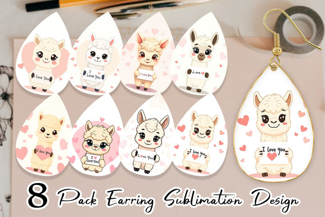 Earring Valentine Alpaca Cartoon Sublimation artnoy 