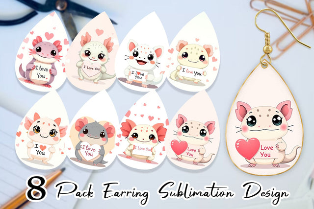 Earring Valentine Axolotl Cartoon Sublimation artnoy 