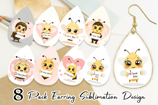 Earring Valentine Bee Cartoon Sublimation artnoy 