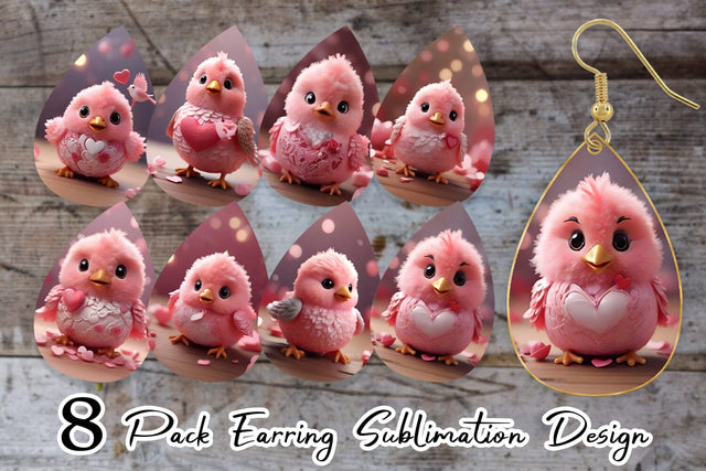 Earring Valentine Bird Pink Sublimation artnoy 