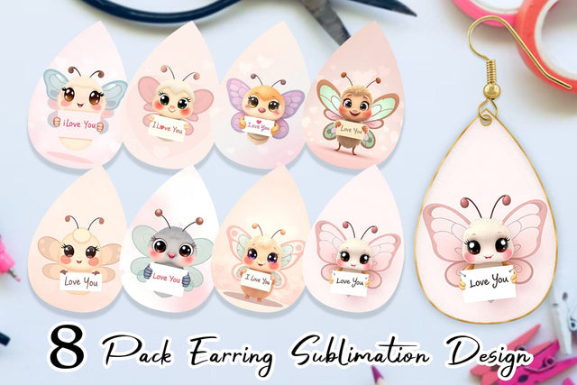 Earring Valentine Butterfly Cartoon Sublimation artnoy 