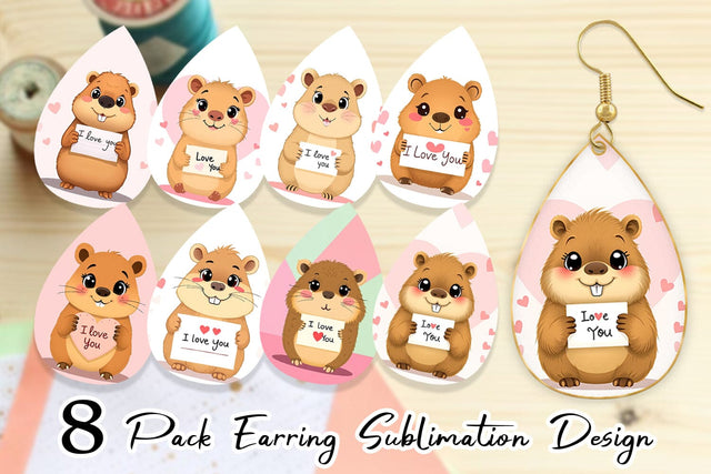 Earring Valentine Capybara Cartoon Sublimation artnoy 