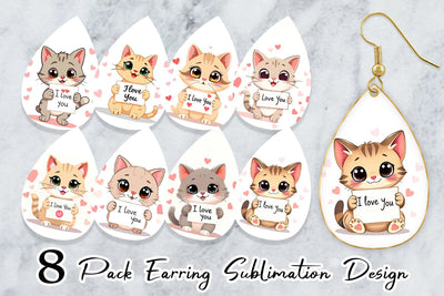 Earring Valentine Cat Cartoon Sublimation artnoy 