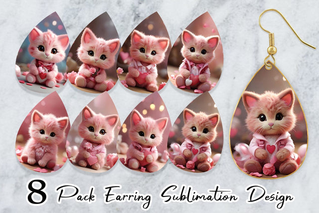 Earring Valentine Cat Sublimation artnoy 