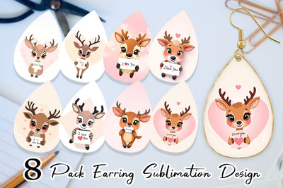 Earring Valentine Deer Cartoon Sublimation artnoy 