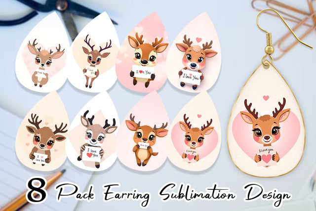 Earring Valentine Deer Cartoon Sublimation artnoy 