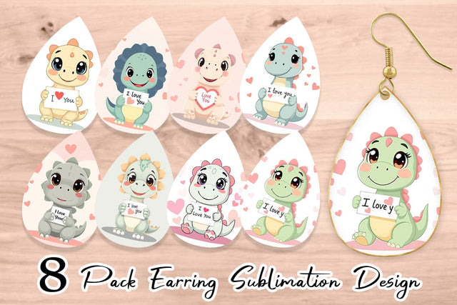 Earring Valentine Dinosaur Cartoon Sublimation artnoy 