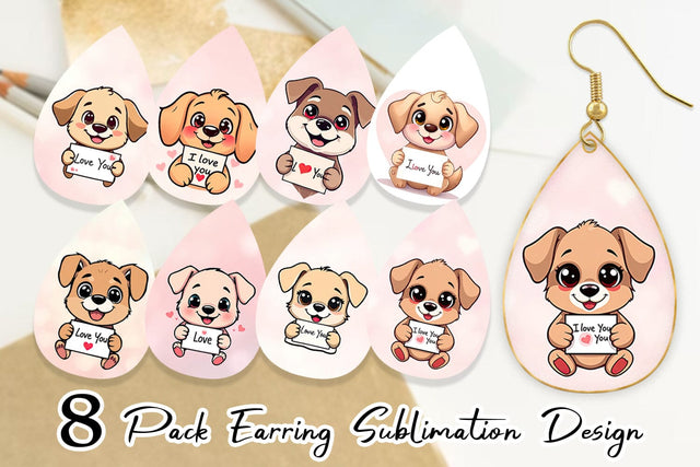 Earring Valentine Dog Cartoon Sublimation artnoy 