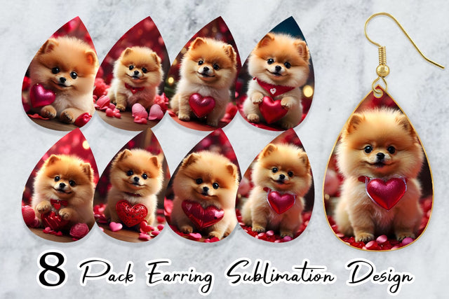Earring Valentine Dog Pomeranian Sublimation artnoy 