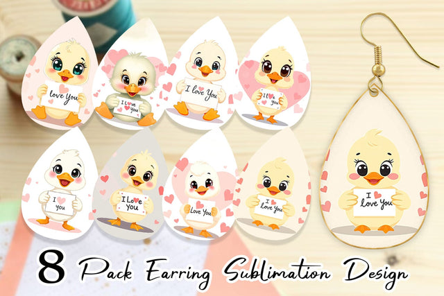Earring Valentine Duck Cartoon Sublimation artnoy 