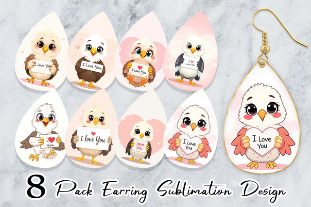Earring Valentine Eagle Cartoon Sublimation artnoy 