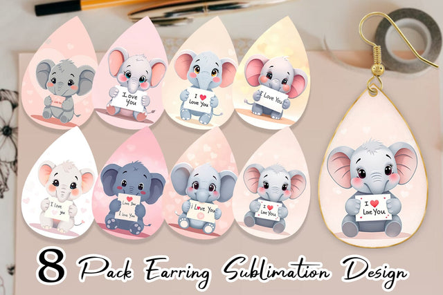 Earring Valentine Elephant Cartoon Sublimation artnoy 