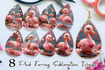 Earring Valentine Flamingo Bird Sublimation artnoy 