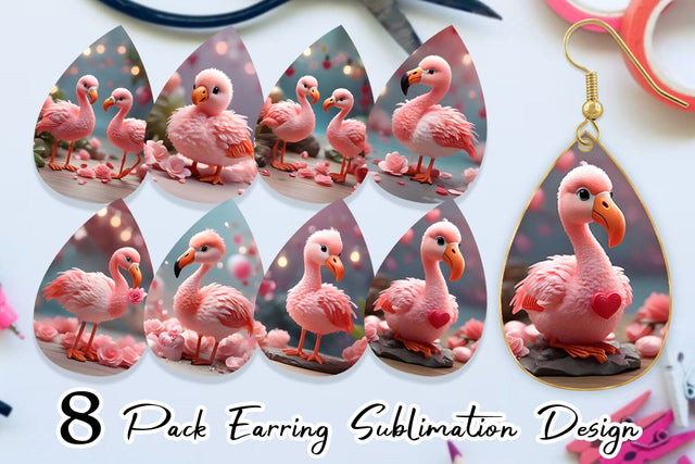 Earring Valentine Flamingo Bird Sublimation artnoy 