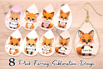 Earring Valentine Fox Cartoon Sublimation artnoy 