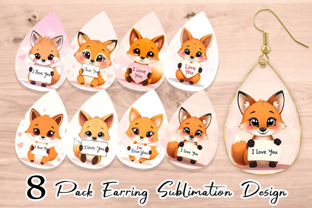 Earring Valentine Fox Cartoon Sublimation artnoy 
