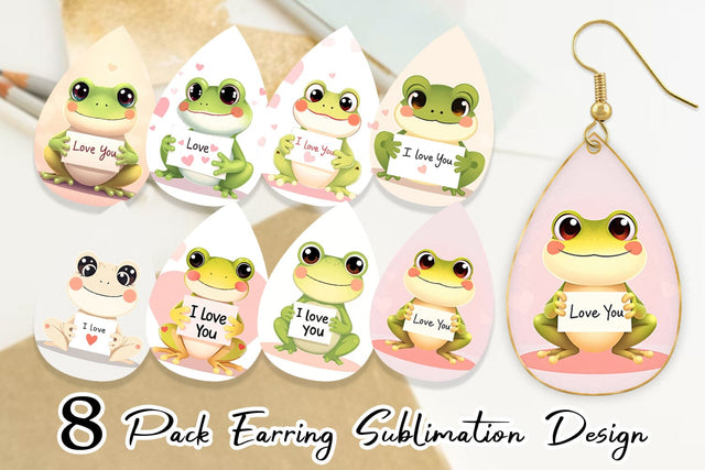 Earring Valentine Frog Cartoon Sublimation artnoy 
