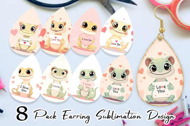 Earring Valentine Gecko Cartoon Sublimation artnoy 