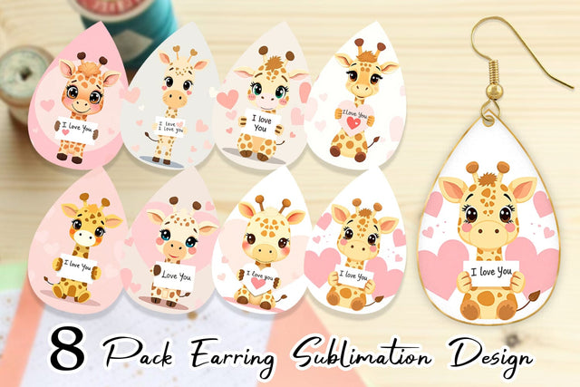 Earring Valentine Giraffe Cartoon Sublimation artnoy 