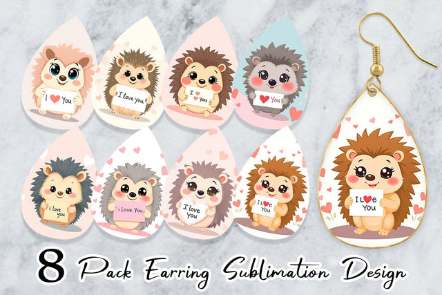 Earring Valentine Hedgehog Cartoon Sublimation artnoy 