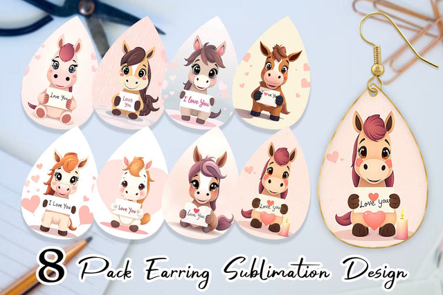 Earring Valentine Horse Cartoon Sublimation artnoy 