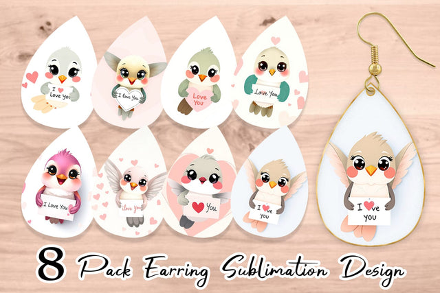 Earring Valentine Hummingbird Cartoon Sublimation artnoy 