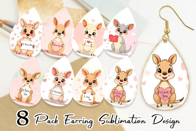 Earring Valentine Kangaroo Cartoon Sublimation artnoy 