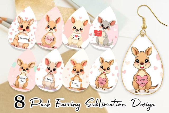 Earring Valentine Kangaroo Cartoon Sublimation artnoy 