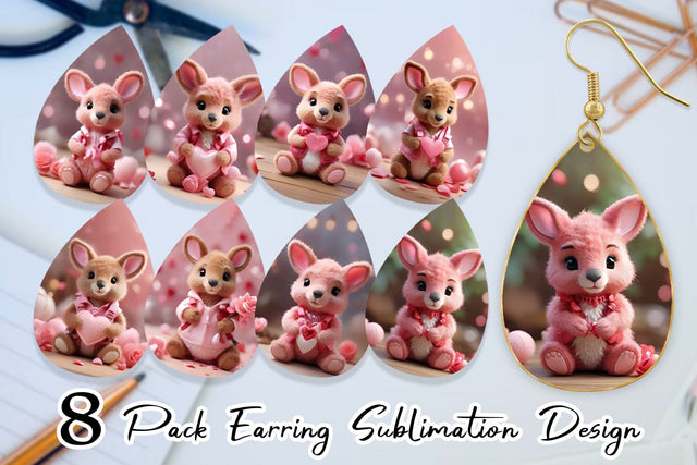 Earring Valentine Kangaroo Sublimation artnoy 