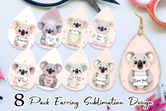 Earring Valentine Koala Cartoon Sublimation artnoy 