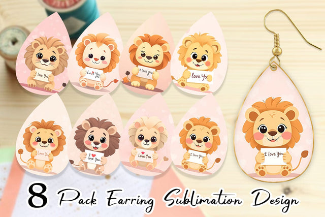 Earring Valentine Lion Cartoon Sublimation artnoy 