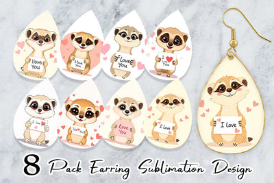 Earring Valentine Meerkat Cartoon Sublimation artnoy 