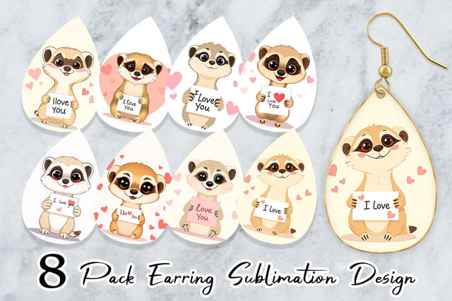 Earring Valentine Meerkat Cartoon Sublimation artnoy 