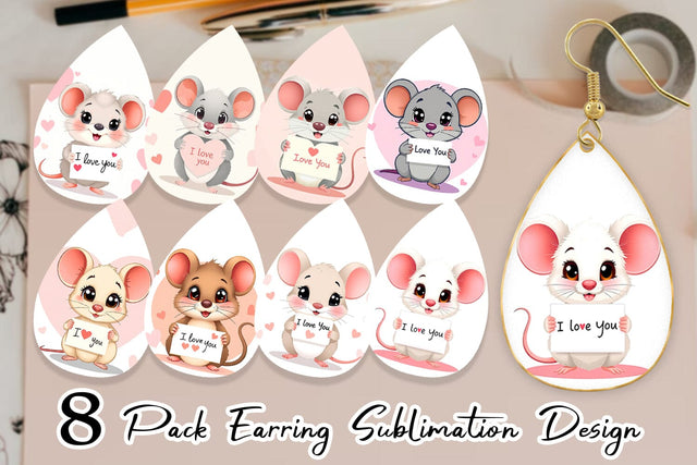 Earring Valentine Mouse Cartoon Sublimation artnoy 
