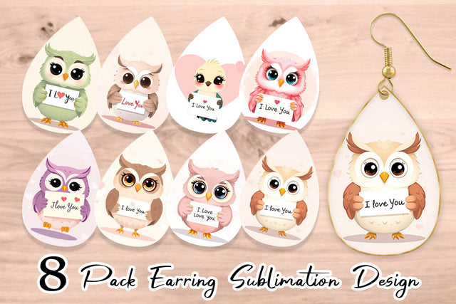 Earring Valentine Owl Cartoon Sublimation artnoy 