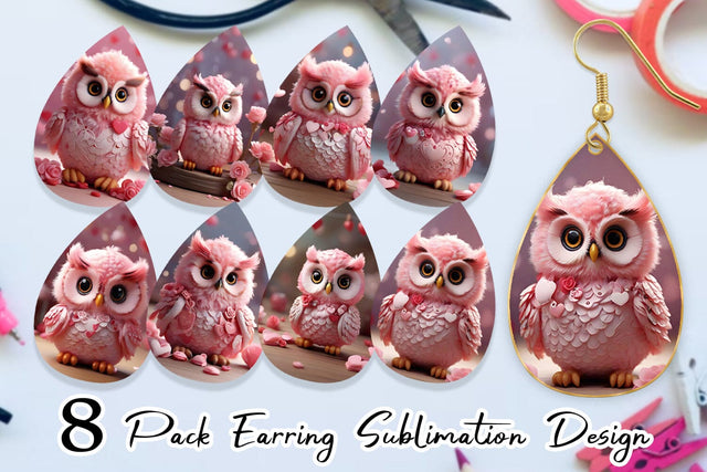 Earring Valentine Owl Sublimation artnoy 