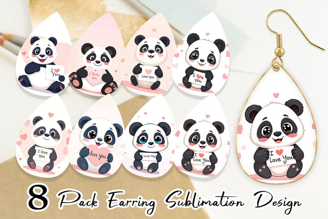 Earring Valentine Panda Cartoon Sublimation artnoy 