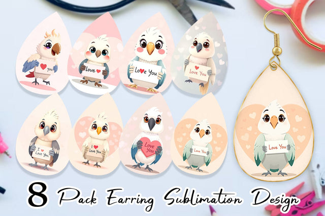 Earring Valentine Parrot Cartoon Sublimation artnoy 