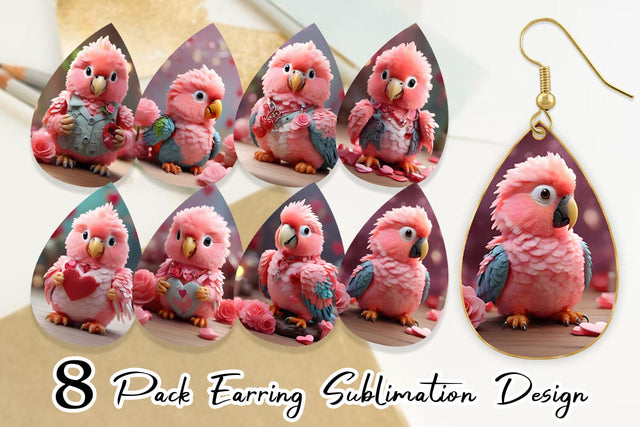 Earring Valentine Parrot Sublimation artnoy 