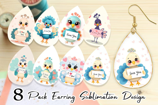 Earring Valentine Peacock Cartoon Sublimation artnoy 