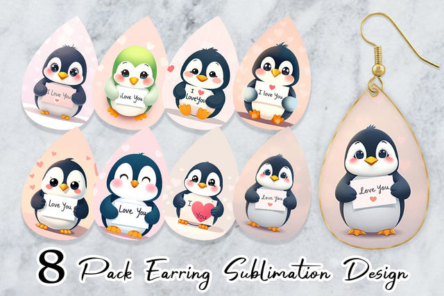 Earring Valentine Penguin Cartoon Sublimation artnoy 