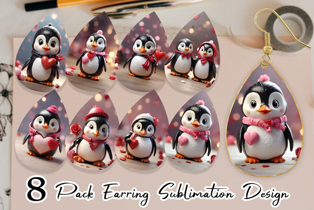 Earring Valentine Penguin Sublimation artnoy 