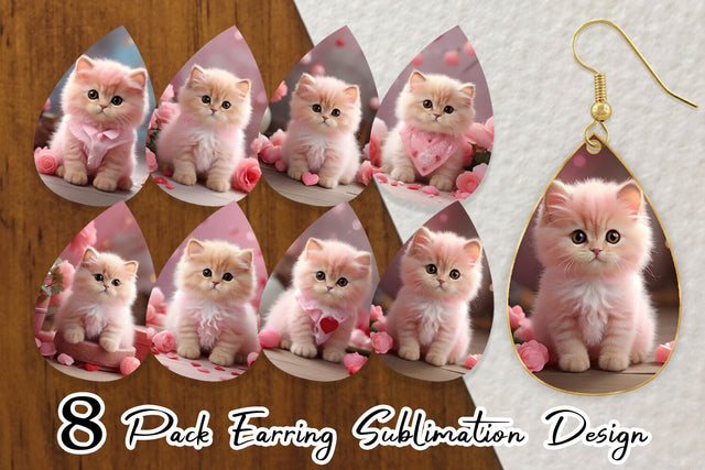 Earring Valentine Persian Cat Sublimation artnoy 