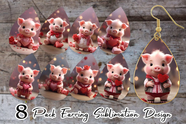 Earring Valentine Pig Sublimation artnoy 