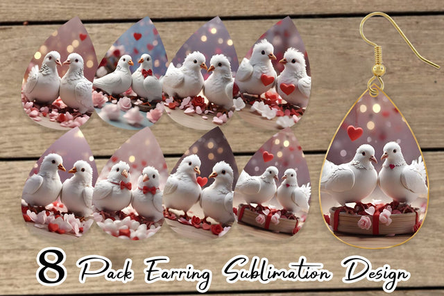 Earring Valentine Pigeons Sublimation artnoy 