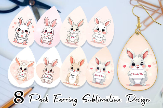 Earring Valentine Rabbit Cartoon Sublimation artnoy 